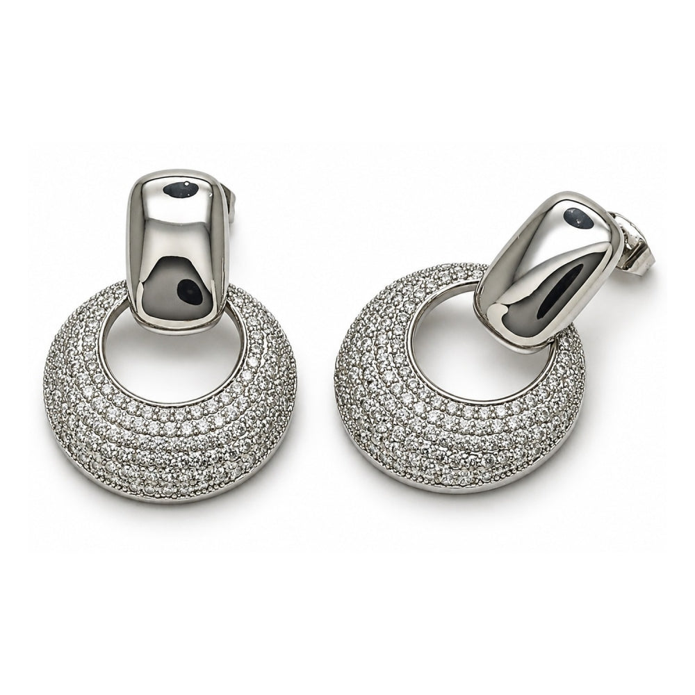White Gold Filled Dangle Earring, with White Cubic Zirconia, Polished, Rhodium Finish