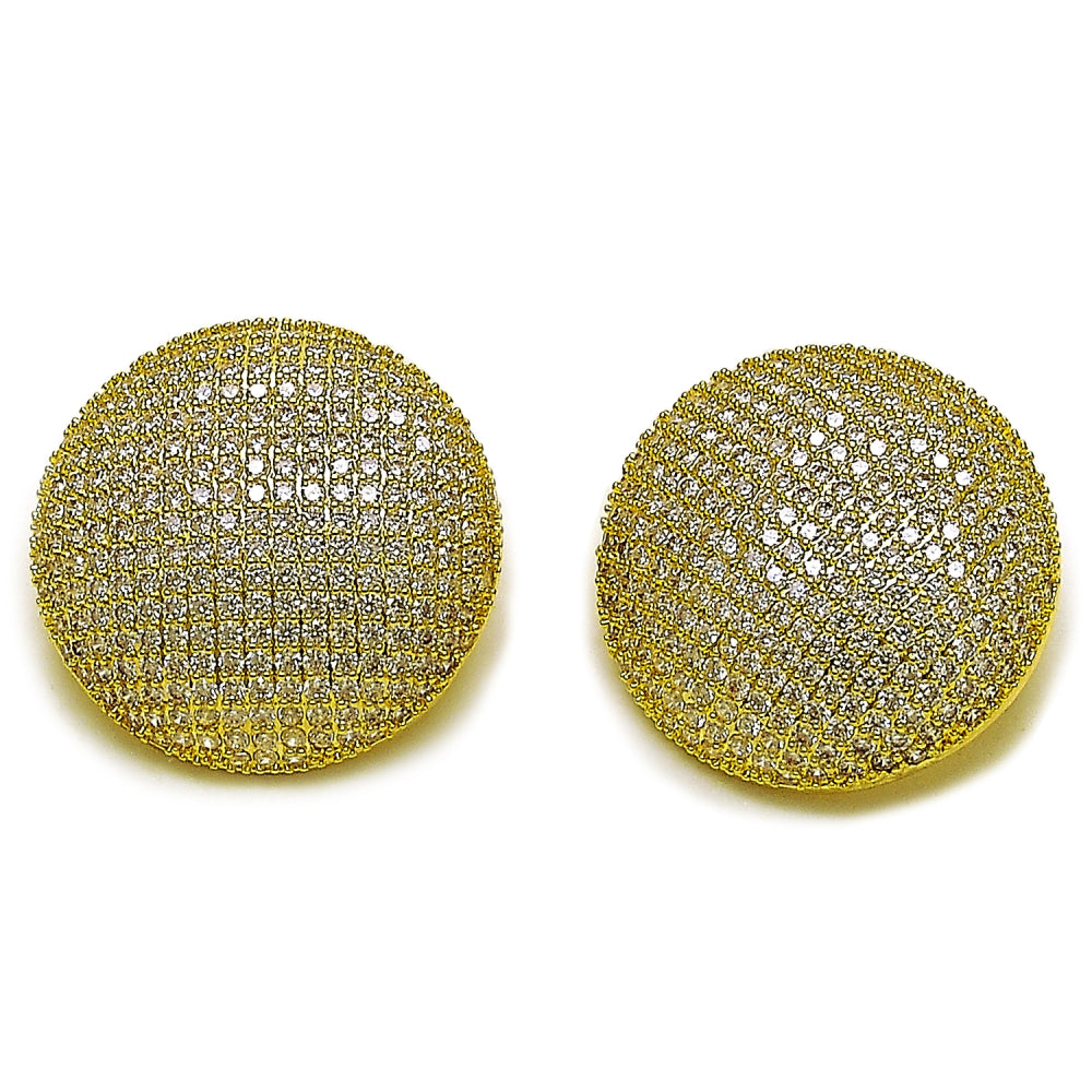 Oro Laminado Stud Earring, Gold Filled Style with White Cubic Zirconia, Polished, Golden Finish