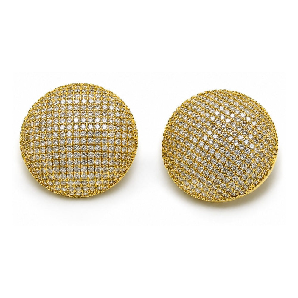 Oro Laminado Stud Earring, Gold Filled Style with White Cubic Zirconia, Polished, Golden Finish