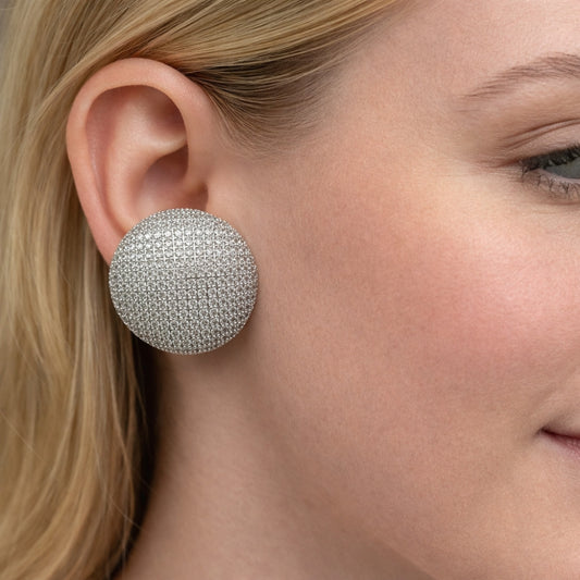 Rhodium Gold Filled Stud Earring, with White Cubic Zirconia, Polished, Rhodium Finish