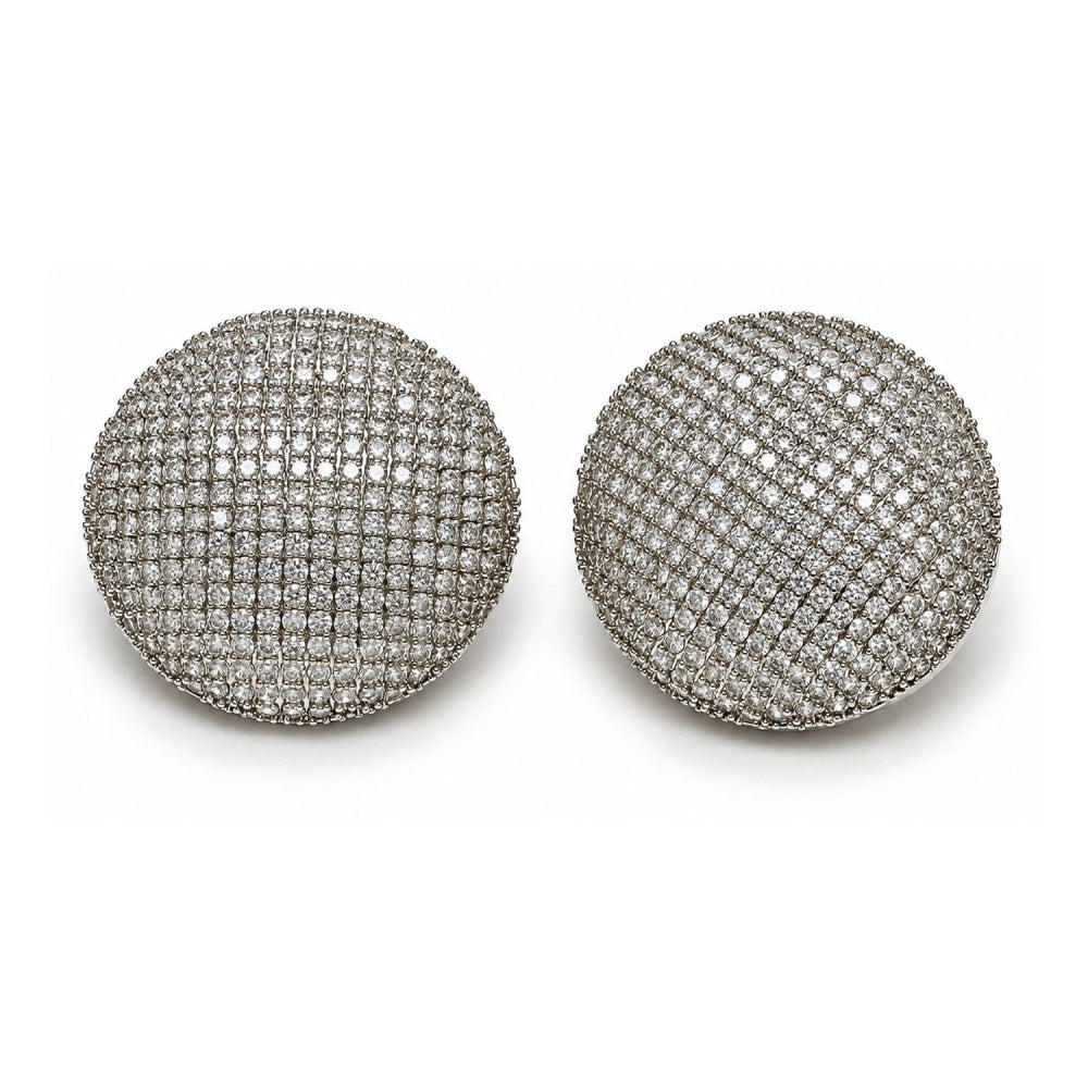 White Gold Filled Stud Earring, with White Cubic Zirconia, Polished, Rhodium Finish