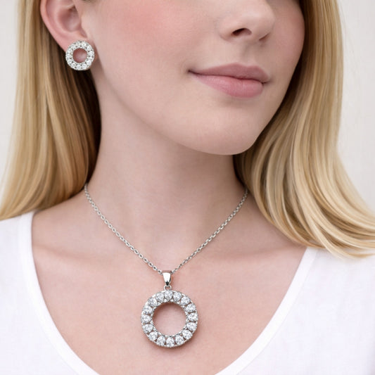 Rhodium Gold Filled Earring and Pendant Adult Set, Teardrop Design, with White Cubic Zirconia, Polished, Rhodium Finish