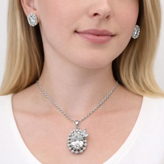 Rhodium Gold Filled Earring and Pendant Adult Set, Butterfly and Cluster Design, with White Cubic Zirconia, Polished, Rhodium Finish