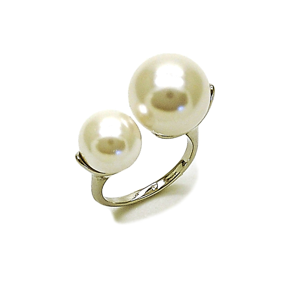 Rhodium Gold Filled Multi Stone Ring, Ball Design, with Ivory Pearl, Polished, Rhodium Finish