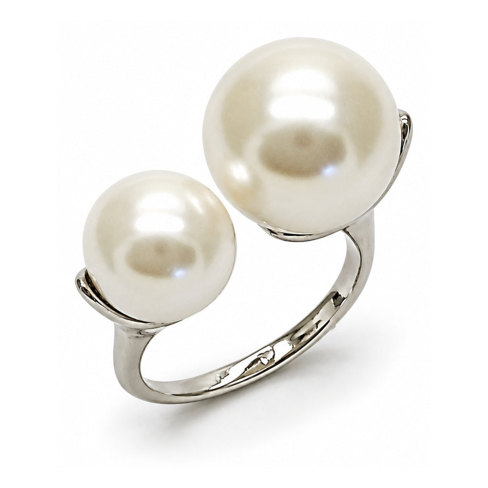 White Gold Filled Multi Stone Ring, Ball Design, with Ivory Pearl, Polished, Rhodium Finish