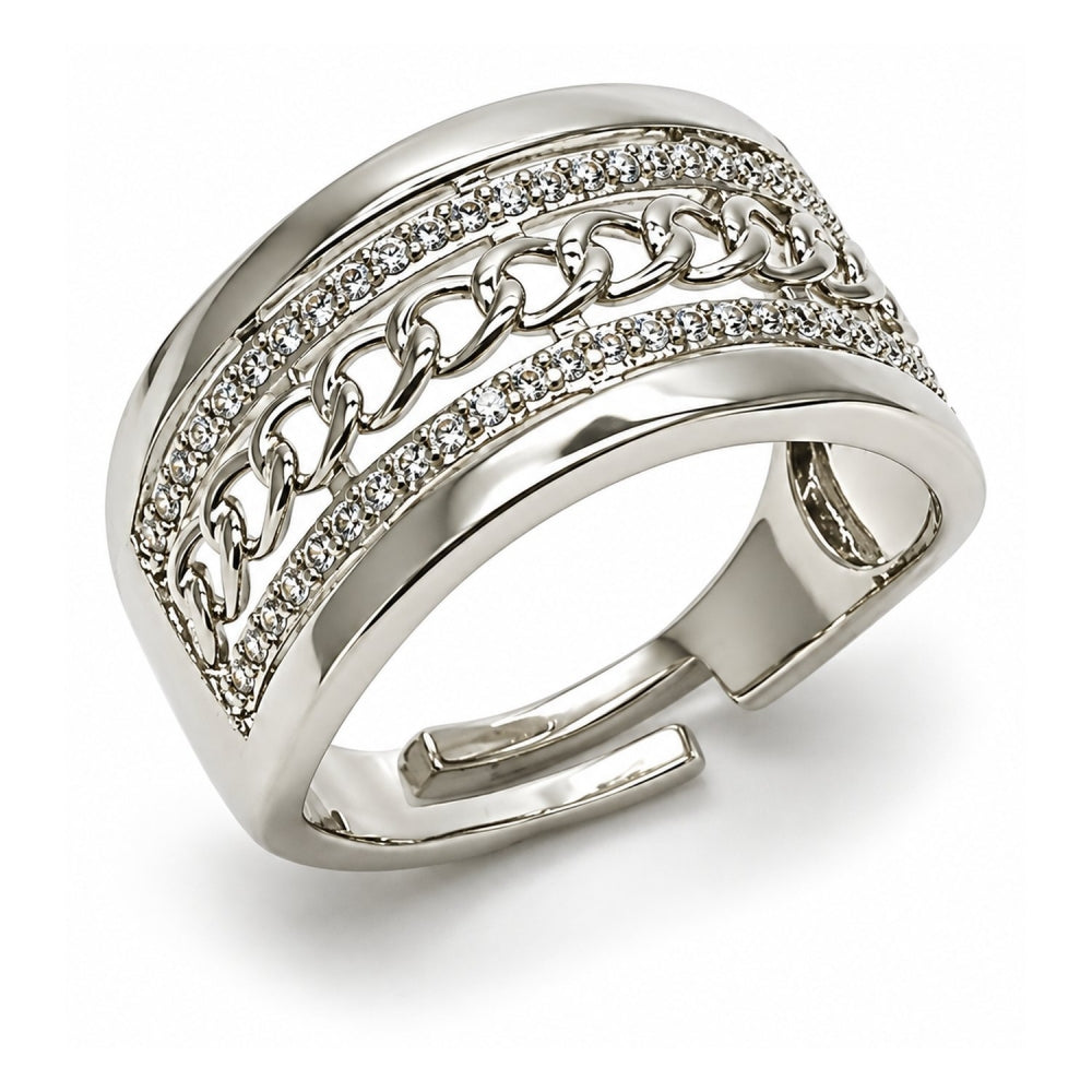 White Gold Filled Multi Stone Ring, Miami Cuban Design, with White Micro Pave, Polished, Rhodium Finish