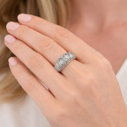 Rhodium Gold Filled Multi Stone Ring, with White Cubic Zirconia, Polished, Rhodium Finish