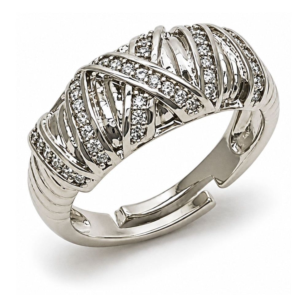 White Gold Filled Multi Stone Ring, with White Cubic Zirconia, Polished, Rhodium Finish