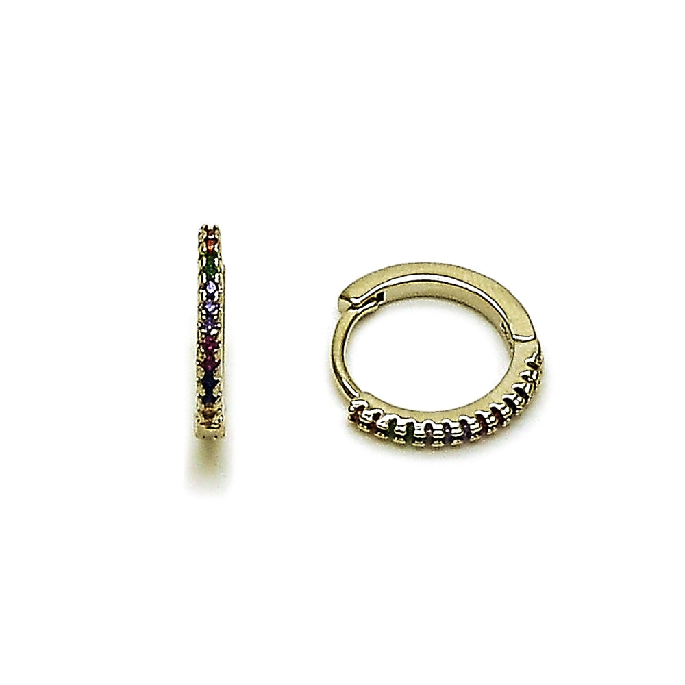 Rhodium Gold Filled Huggie Hoop, with Multicolor Micro Pave, Polished, Rhodium Finish