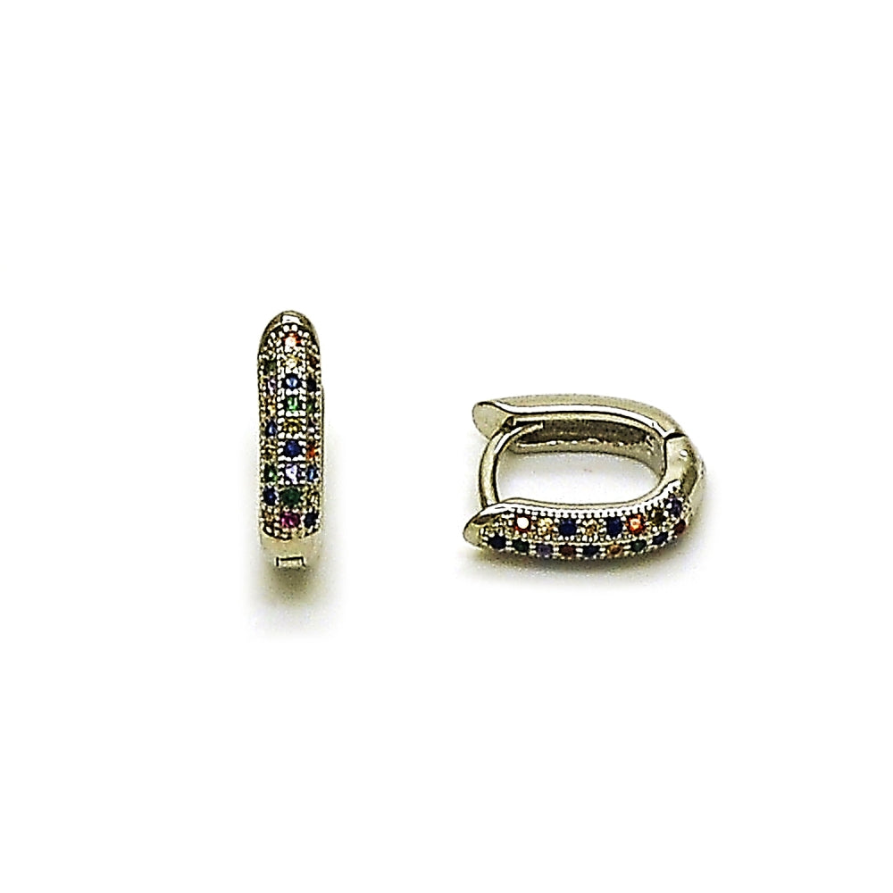 Rhodium Gold Filled Huggie Hoop, with Multicolor Micro Pave, Polished, Rhodium Finish