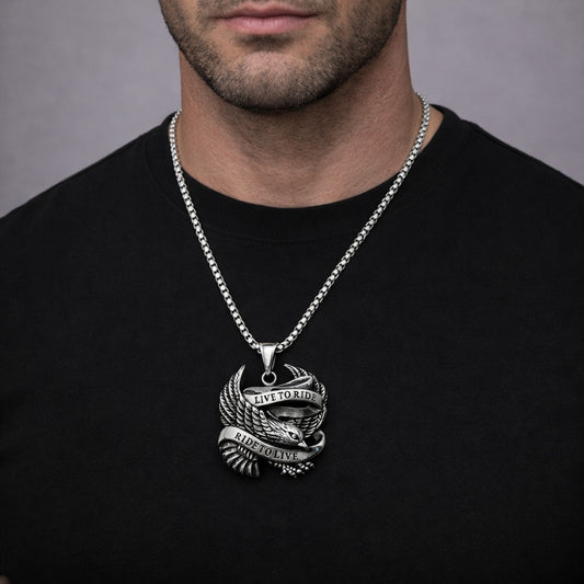Stainless Steel Pendant Necklace, Eagle Design, Polished, Steel Finish
