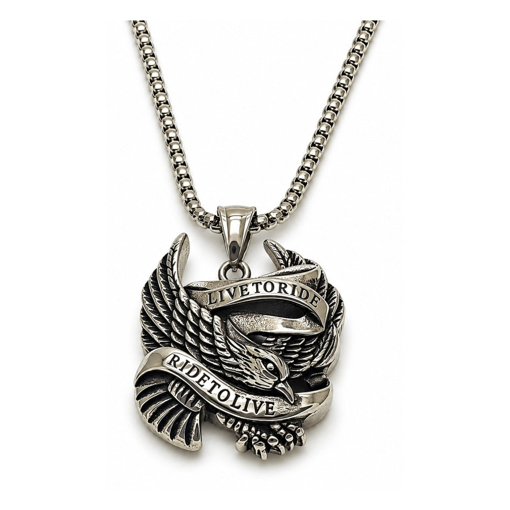 Stainless Steel Pendant Necklace, Eagle Design, Polished, Steel Finish