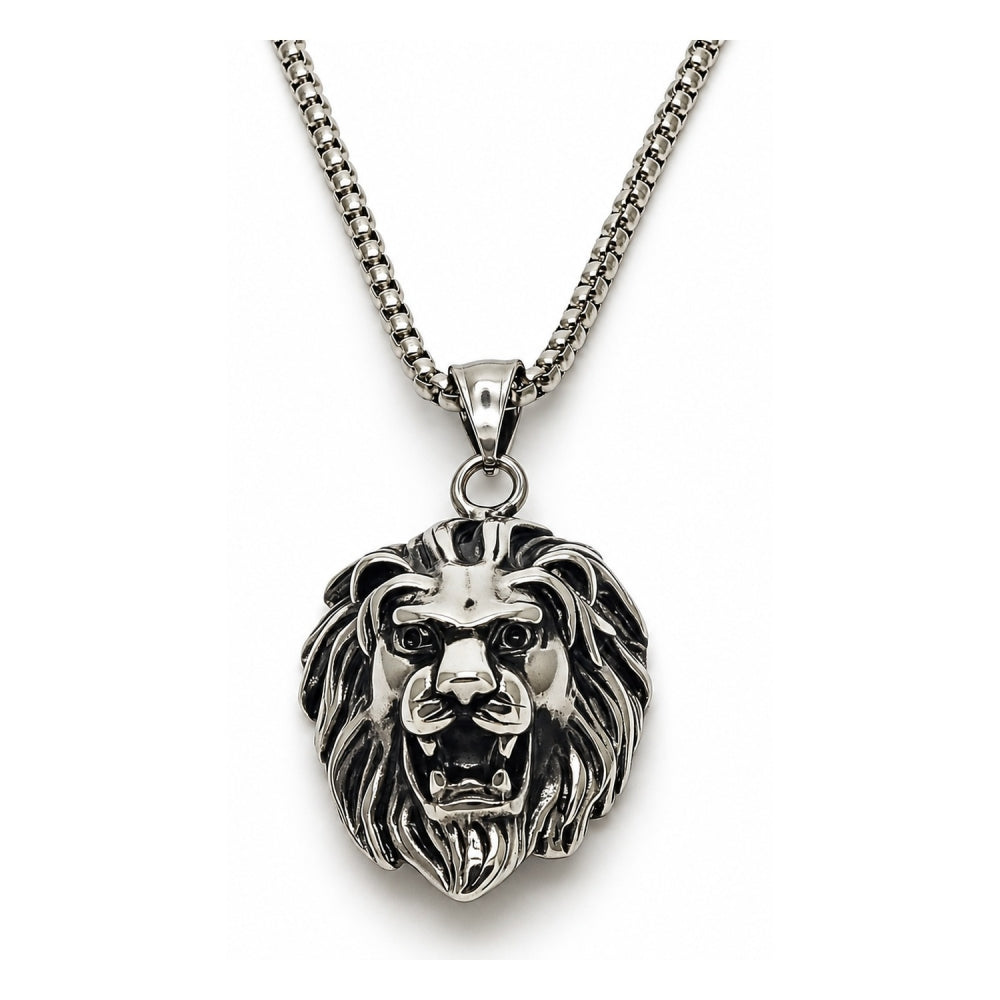 Stainless Steel Pendant Necklace, Lion Design, Polished, Steel Finish