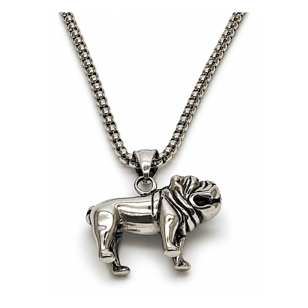 Stainless Steel Pendant Necklace, Dog Design, Polished, Steel Finish