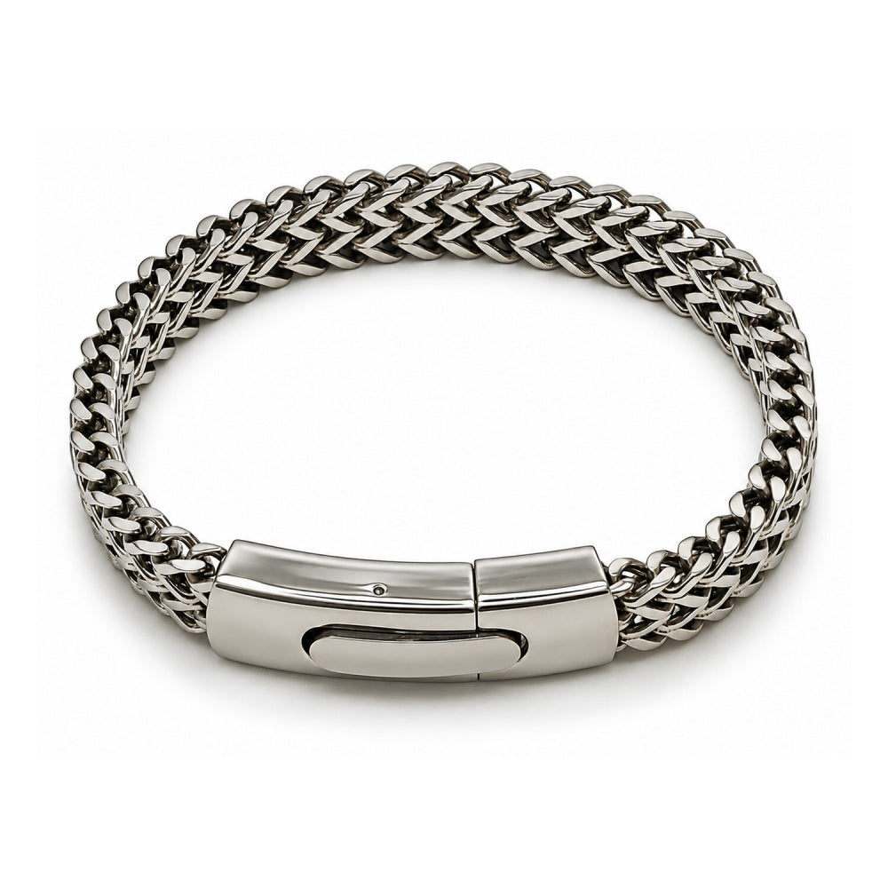 Stainless Steel Fancy Bracelet, Square Franco Design, Polished, Steel Finish