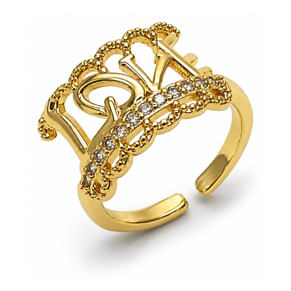 Oro Laminado Multi Stone Ring, Gold Filled Style Love Design, with White Cubic Zirconia, Polished, Golden Finish