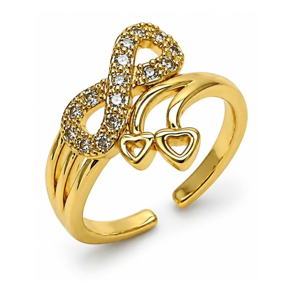 Oro Laminado Multi Stone Ring, Gold Filled Style Infinite Design, with White Cubic Zirconia, Polished, Golden Finish
