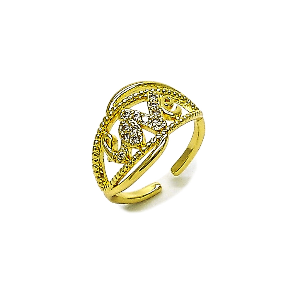 Oro Laminado Multi Stone Ring, Gold Filled Style Love Design, with White Cubic Zirconia, Polished, Golden Finish
