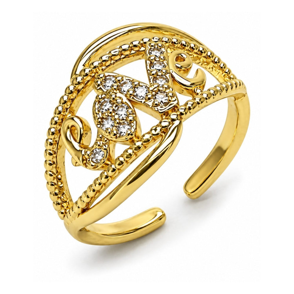 Oro Laminado Multi Stone Ring, Gold Filled Style Love Design, with White Cubic Zirconia, Polished, Golden Finish