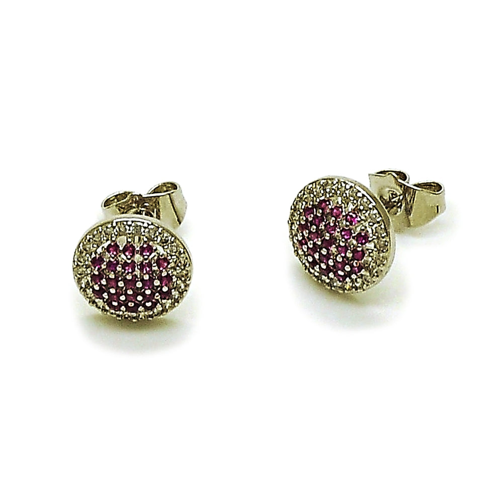 Rhodium Gold Filled Stud Earring, with Ruby and White Micro Pave, Polished, Rhodium Finish