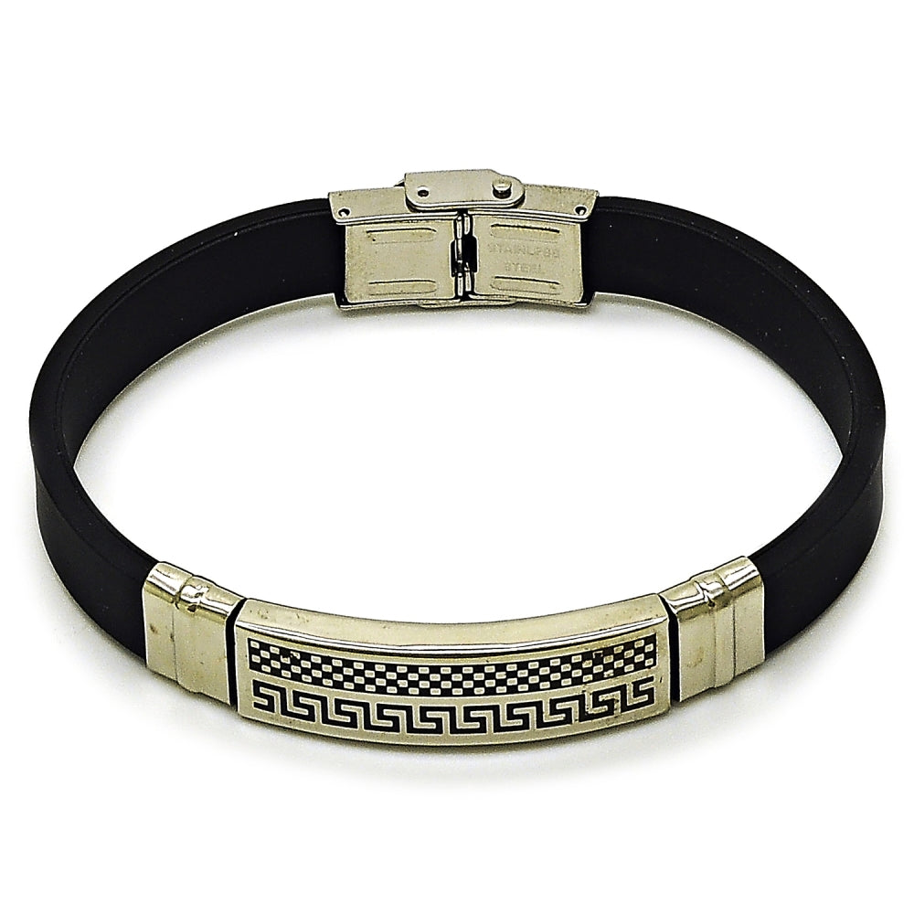 Stainless Steel Fancy Bracelet, Greek Key Design, Polished, Steel Finish
