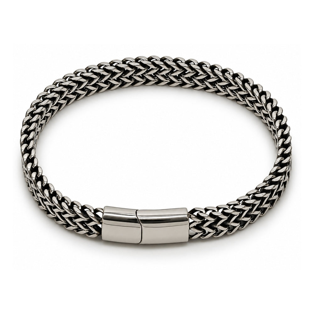 Stainless Steel Fancy Bracelet, Square Franco Design, Polished, Steel Finish