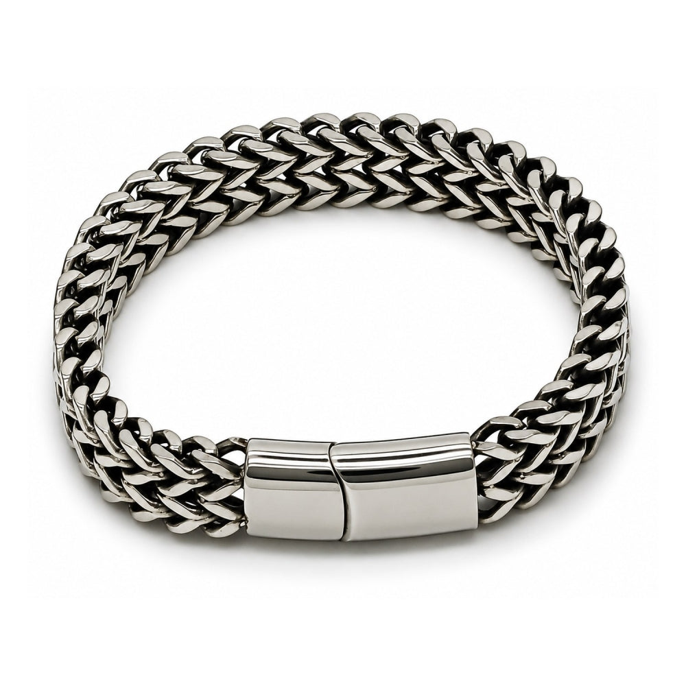 Stainless Steel Fancy Bracelet, Square Franco Design, Polished, Steel Finish