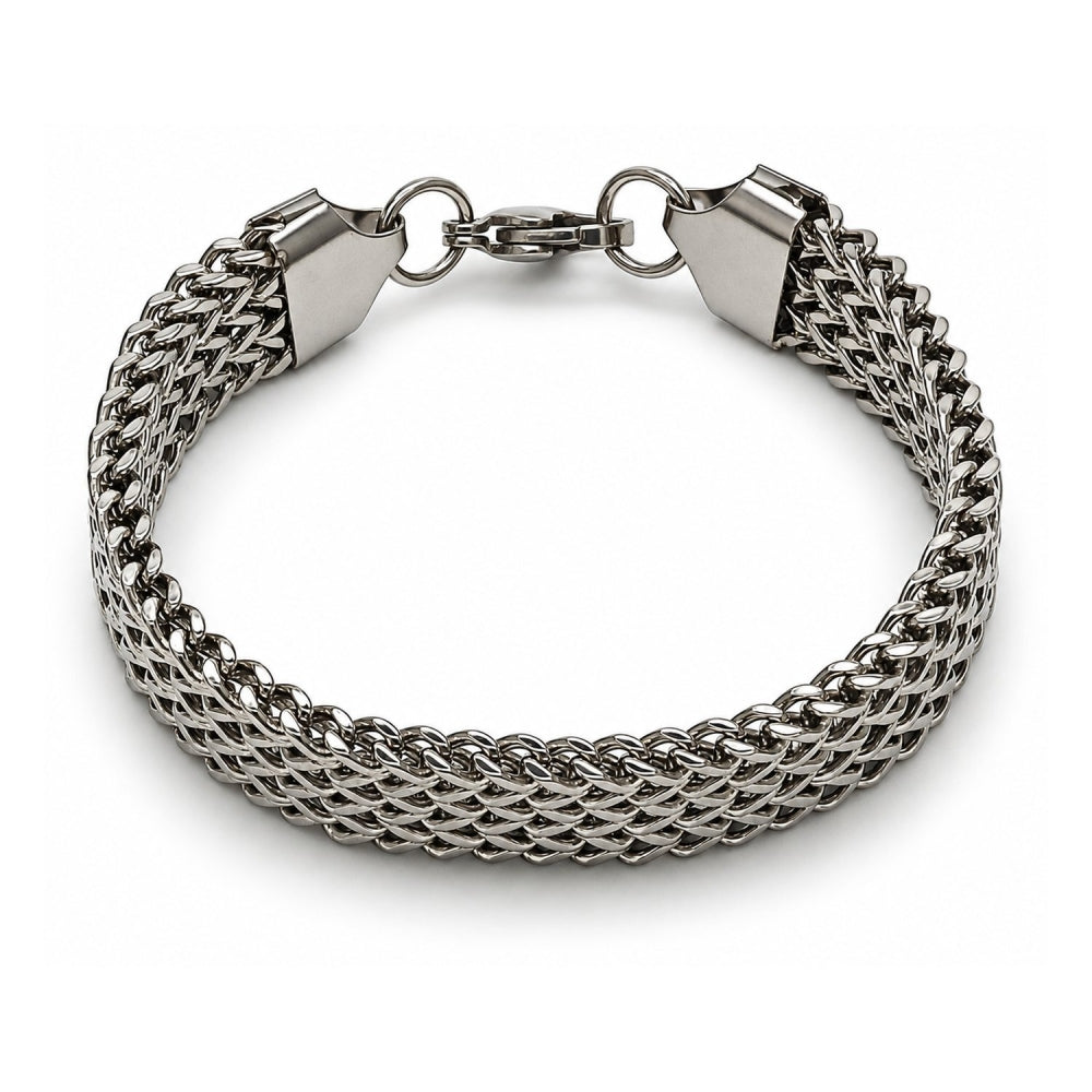 Stainless Steel Fancy Bracelet, Square Franco Design, Polished, Steel Finish