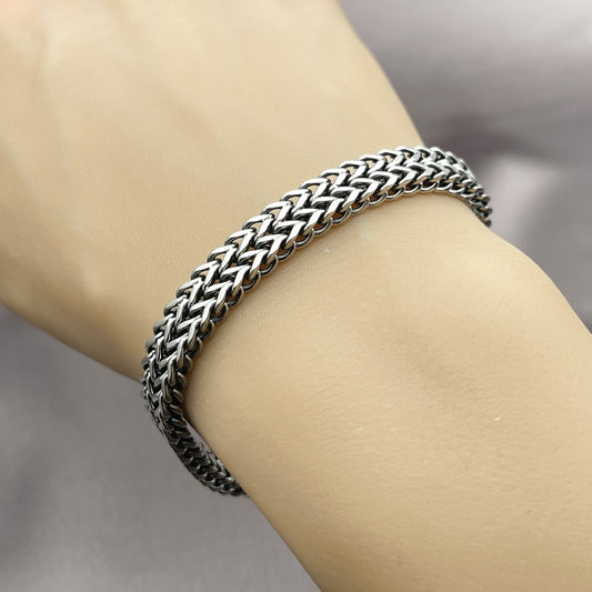 Stainless Steel Fancy Bracelet, Square Franco Design, Polished, Steel Finish