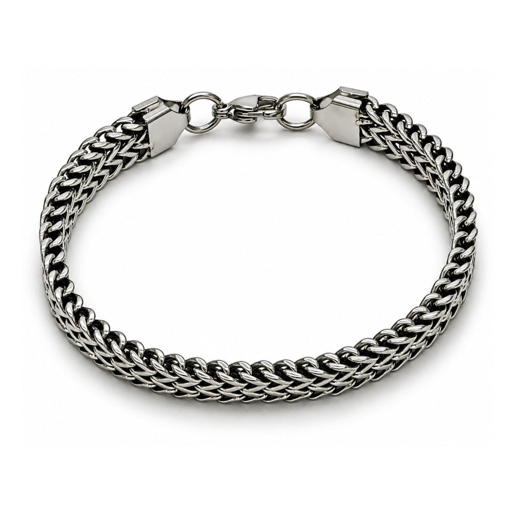 Stainless Steel Fancy Bracelet, Square Franco Design, Polished, Steel Finish