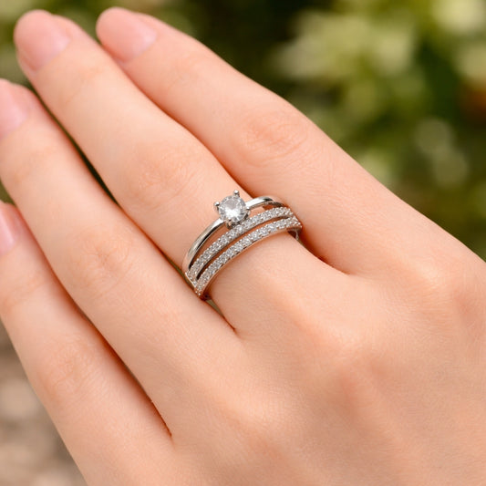 White Gold Filled Multi Stone Ring, with White Cubic Zirconia, Polished, Rhodium Finish