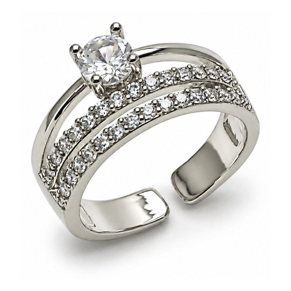 White Gold Filled Multi Stone Ring, with White Cubic Zirconia, Polished, Rhodium Finish