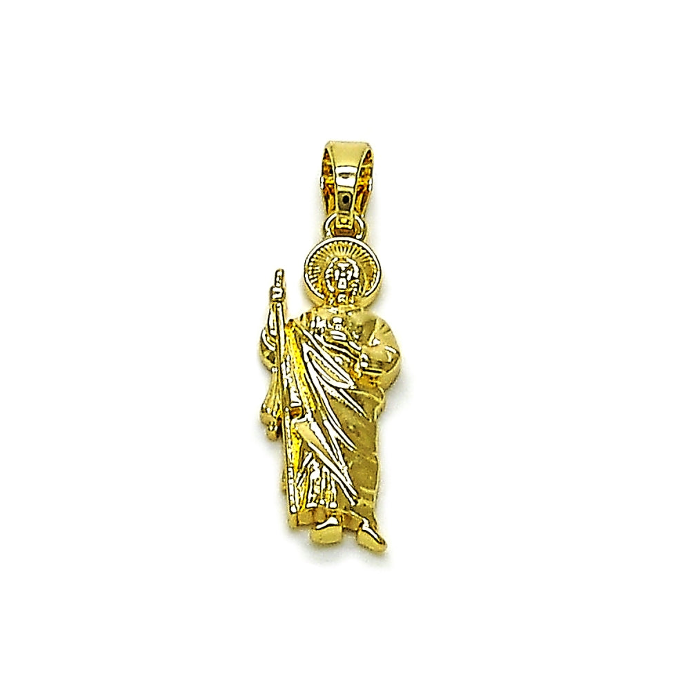 Oro Laminado Religious Pendant, Gold Filled Style San Judas Design, Polished, Golden Finish