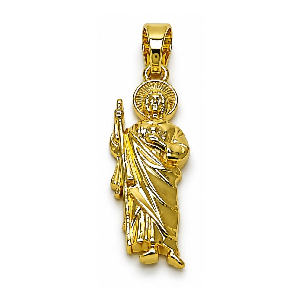 Oro Laminado Religious Pendant, Gold Filled Style San Judas Design, Polished, Golden Finish
