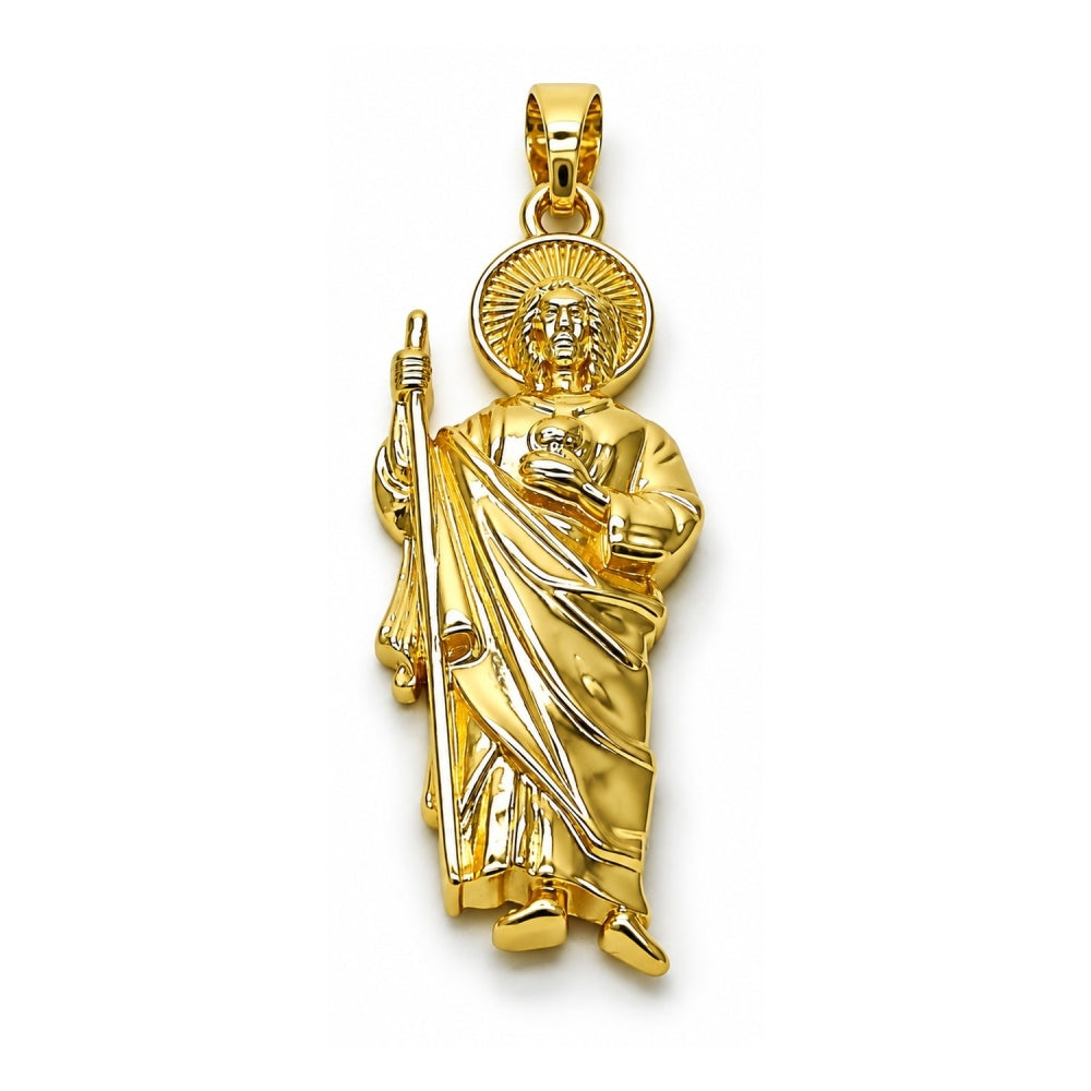 Oro Laminado Religious Pendant, Gold Filled Style San Judas Design, Polished, Golden Finish
