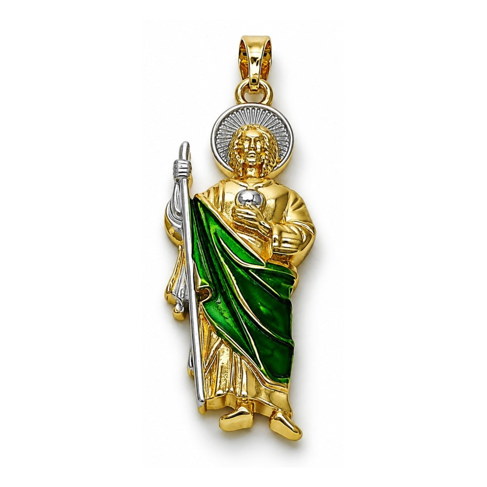 Oro Laminado Religious Pendant, Gold Filled Style San Judas Design, Polished, Tricolor