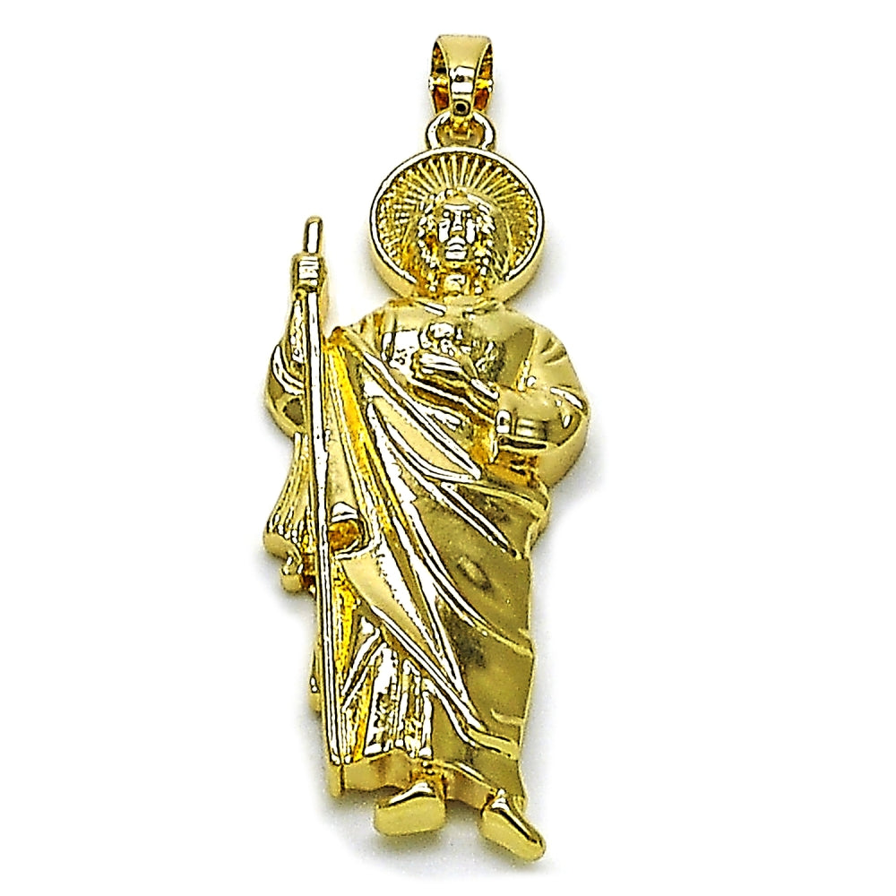 Oro Laminado Religious Pendant, Gold Filled Style San Judas Design, Polished, Golden Finish
