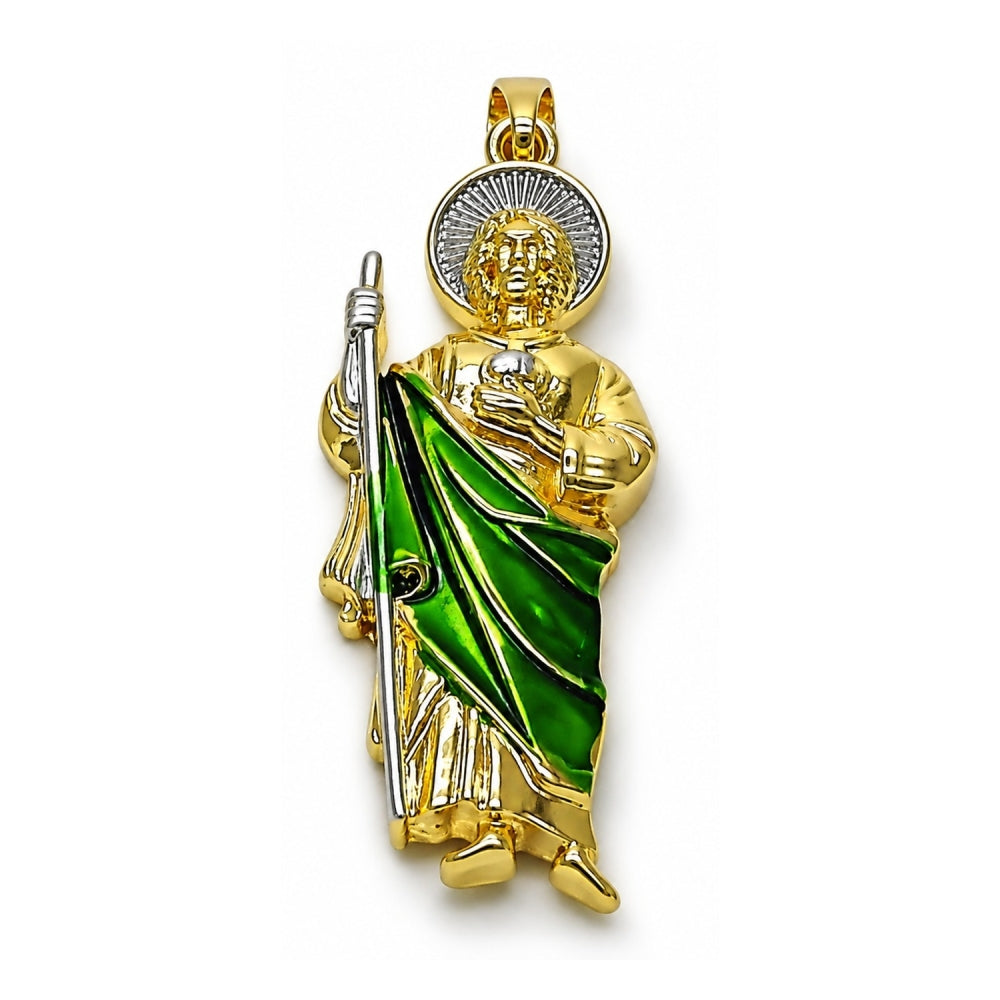 Oro Laminado Religious Pendant, Gold Filled Style San Judas Design, Polished, Tricolor