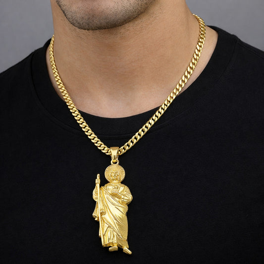 Oro Laminado Religious Pendant, Gold Filled Style San Judas Design, Polished, Golden Finish
