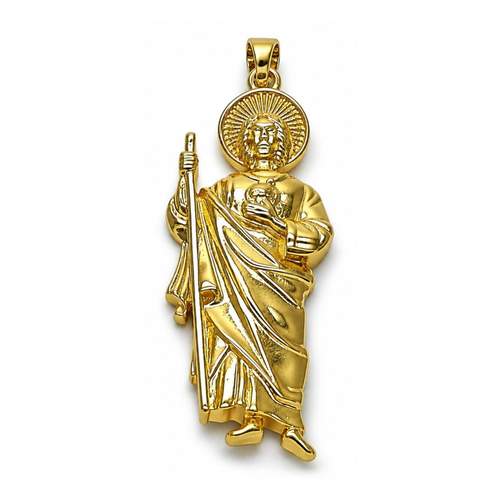 Oro Laminado Religious Pendant, Gold Filled Style San Judas Design, Polished, Golden Finish