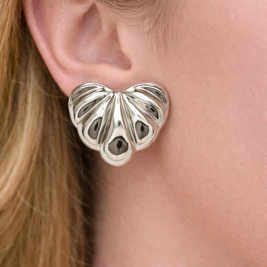 Rhodium Gold Filled Stud Earring, Heart Design, Polished, Rhodium Finish