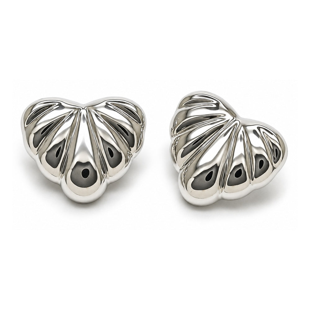 White Gold Filled Stud Earring, Heart Design, Polished, Rhodium Finish