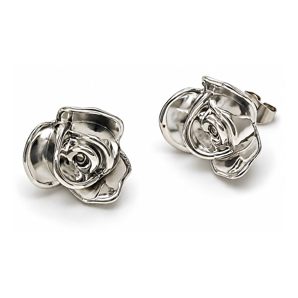 White Gold Filled Stud Earring, Flower Design, Polished, Rhodium Finish