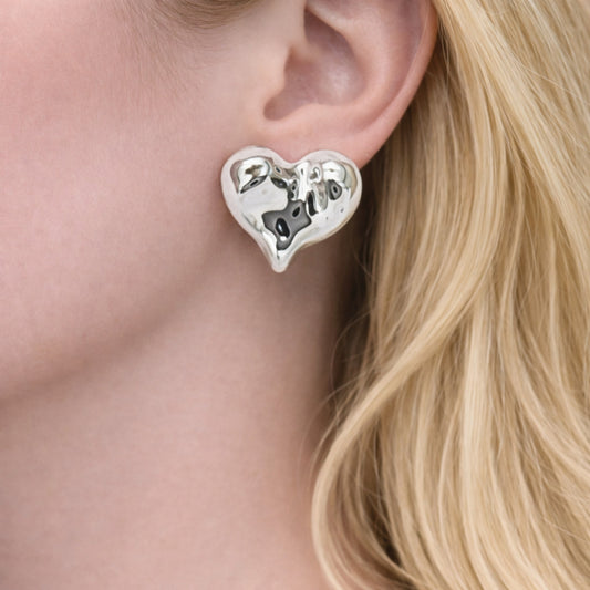 Rhodium Gold Filled Stud Earring, Heart Design, Polished, Rhodium Finish
