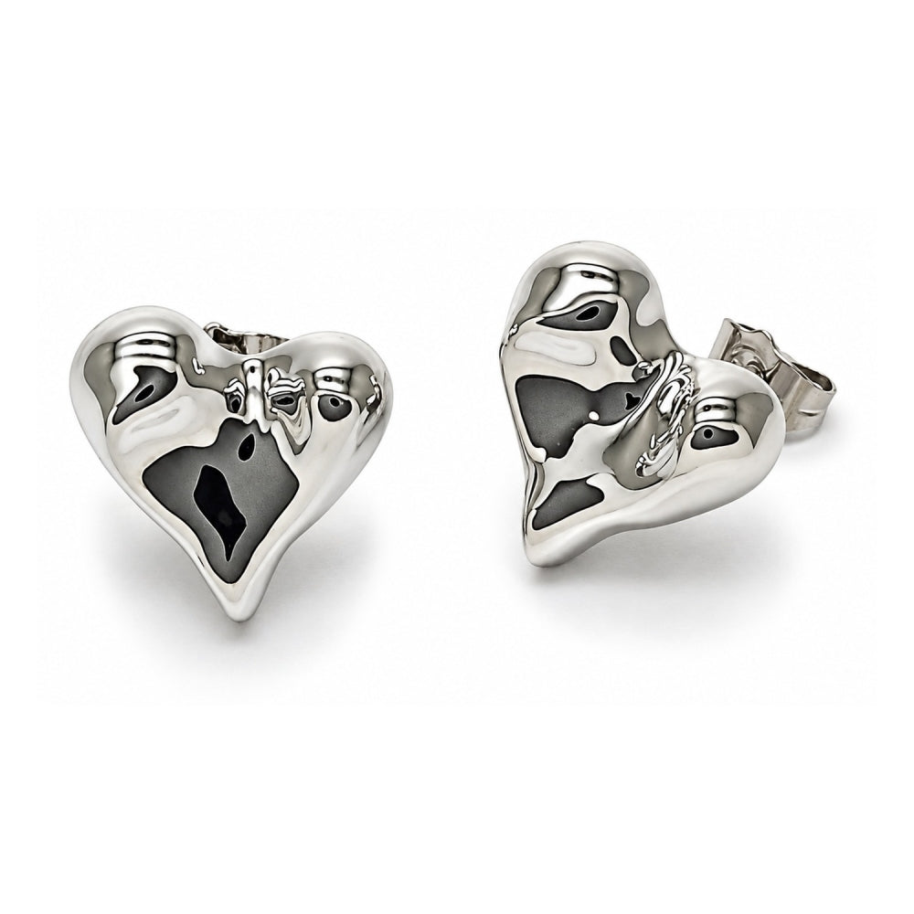 White Gold Filled Stud Earring, Heart Design, Polished, Rhodium Finish