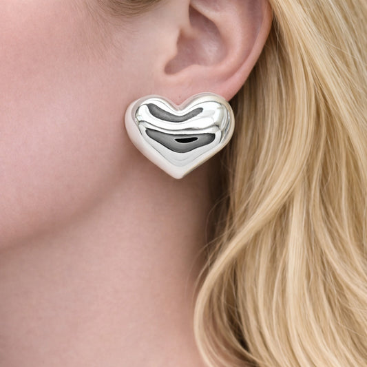 Rhodium Gold Filled Stud Earring, Heart Design, Polished, Rhodium Finish