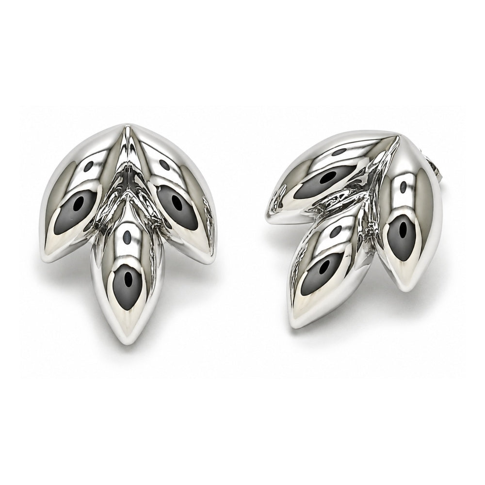 White Gold Filled Stud Earring, Leaf Design, Polished, Rhodium Finish