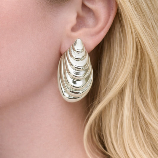 Rhodium Gold Filled Stud Earring, Shell Design, Polished, Rhodium Finish