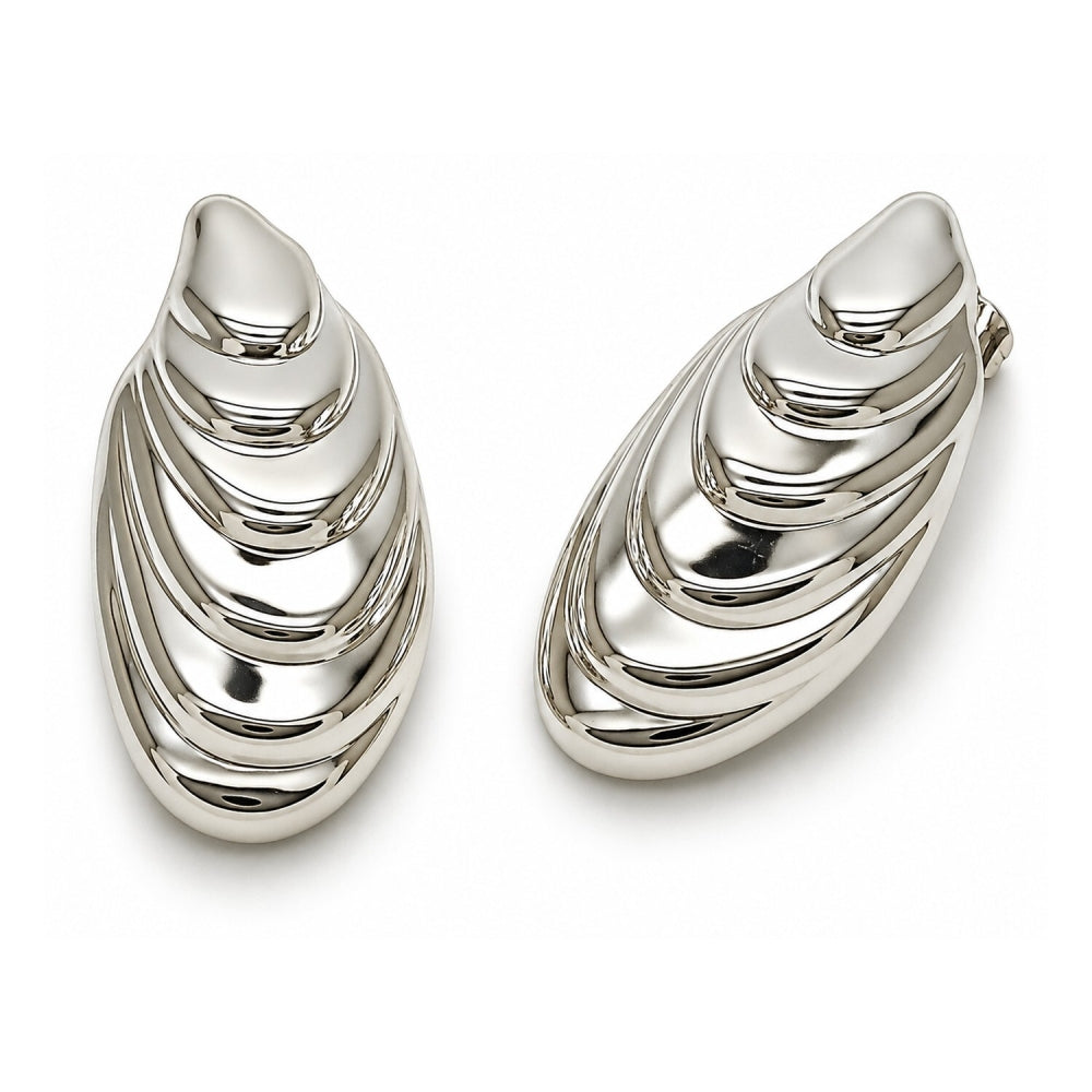 White Gold Filled Stud Earring, Shell Design, Polished, Rhodium Finish