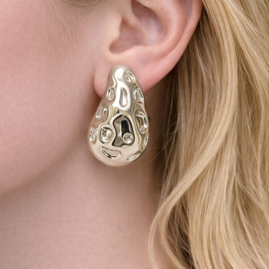 Rhodium Gold Filled Stud Earring, Teardrop Design, Polished, Rhodium Finish